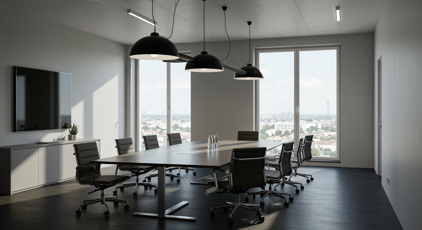 modern lead generation agency conference room with polished table and bright natural light, showcasing a professional workspace