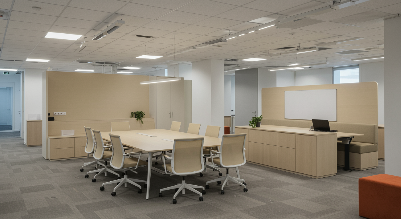 modern office interior for lead generation marketing agency with stylish conference area and natural lighting