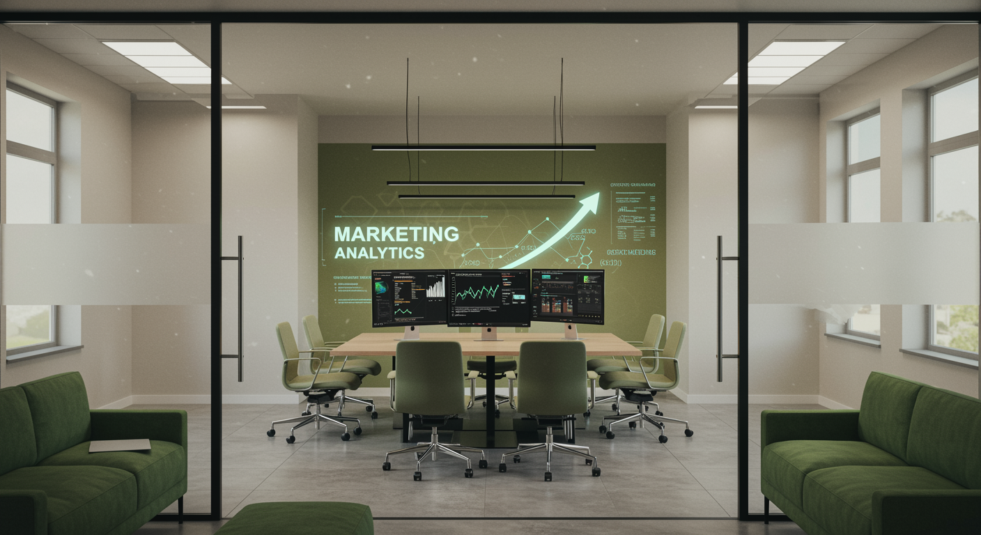 Professional office showing digital marketing analytics for lead generation agency