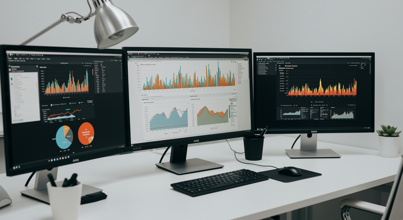 Modern marketing agency office with digital advertising dashboards on screens, representing pay per click advertising services