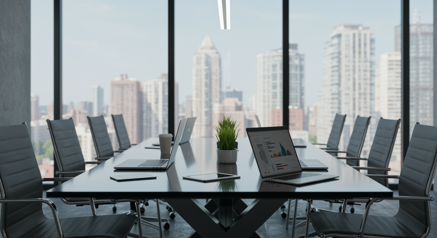 modern lead generation marketing agency office interior with technology and natural light, showcasing professional digital workspace