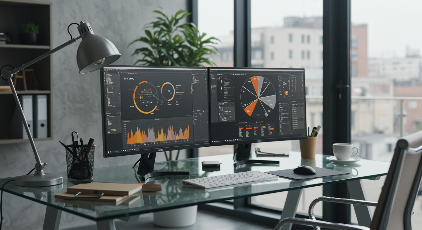 Modern digital marketing agency office showcasing lead generation and answer engine optimization services with clean workspace and technology focus