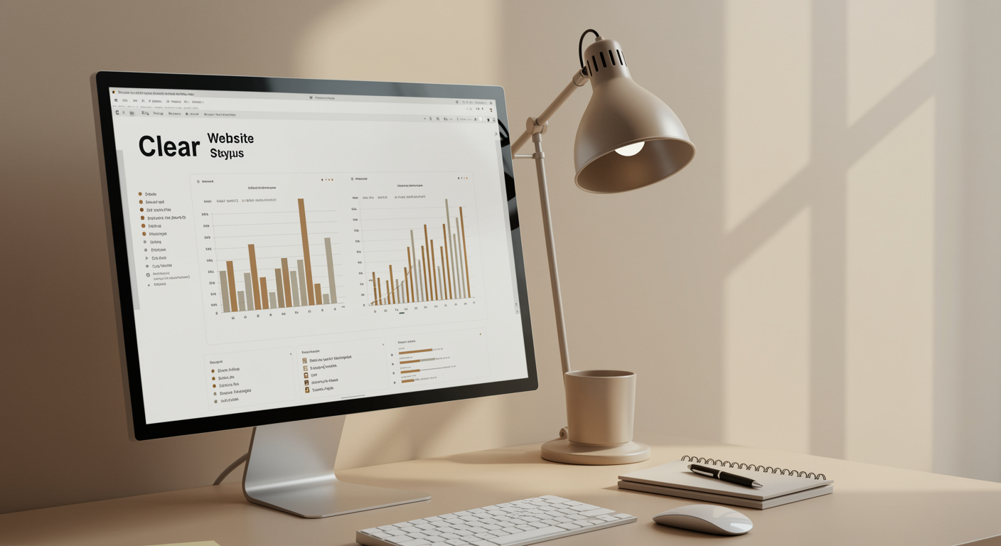 Contemporary office workspace with computer featuring analytics, representing answer engine optimization services at a lead generation marketing agency