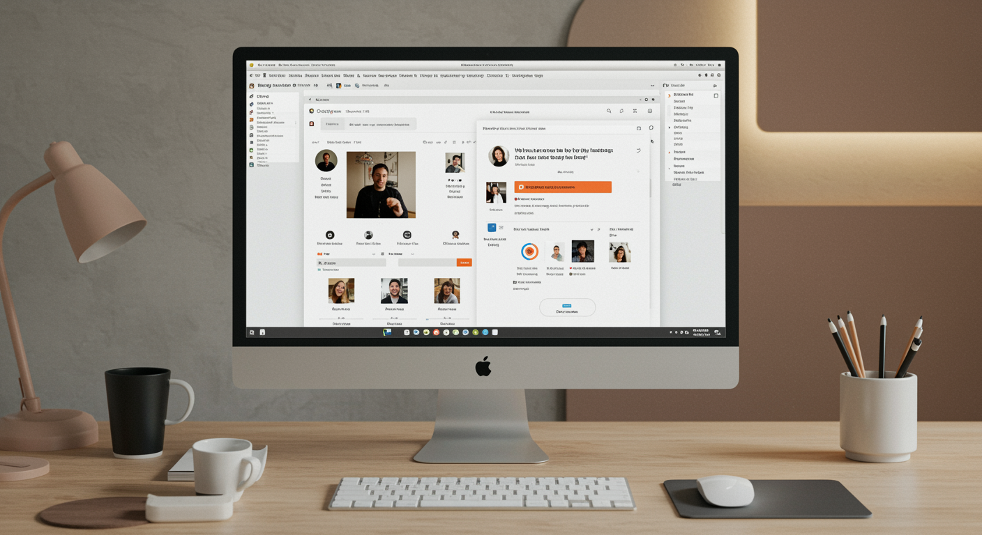 Contemporary office with computer showing optimized Google My Business profile for lead generation marketing agency