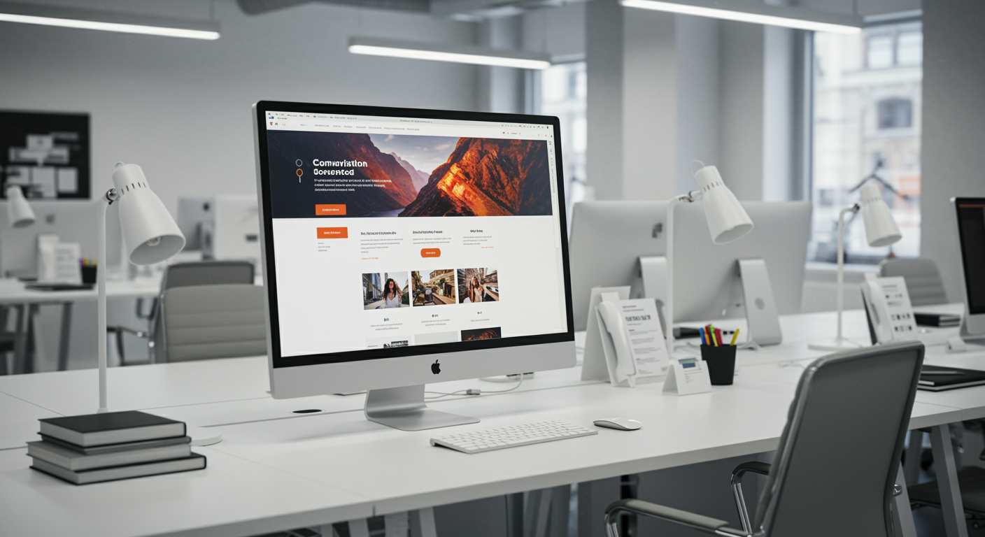 modern website design showcased on computer screen in professional lead generation marketing agency office